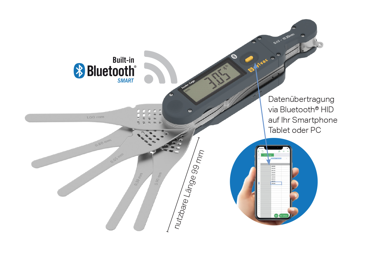 Digitale Fühlerlehre 19 Blatt, Bluetooth Fühlerlehre, Bluetooth  Messgeräte